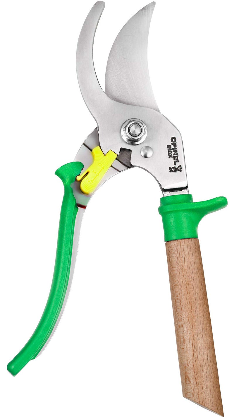 Opinel Hand Pruning Shears with non-slip beech wood handle perfect for bypass trimmers, garden, hedge, lawn clippers or hand scissors with stainless steel blade (Green) - Image 1